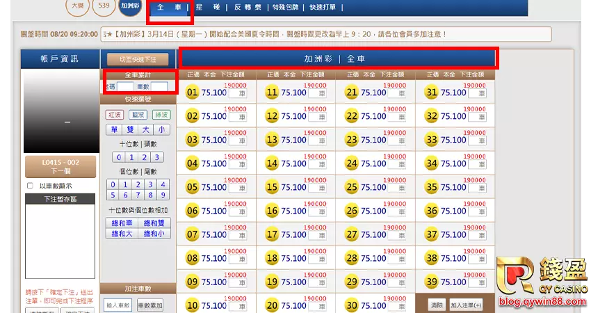 KU娛樂城 天天樂全車下注畫面,附上天天樂開獎直播。